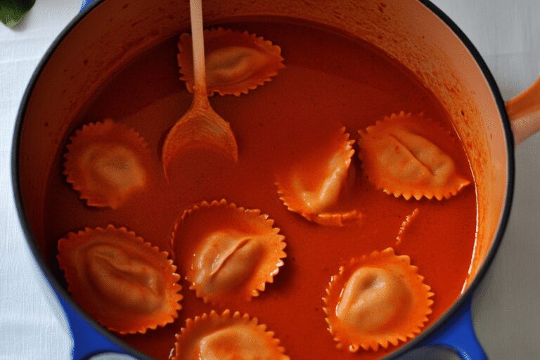 Roasted Red Pepper Ravioli Soup