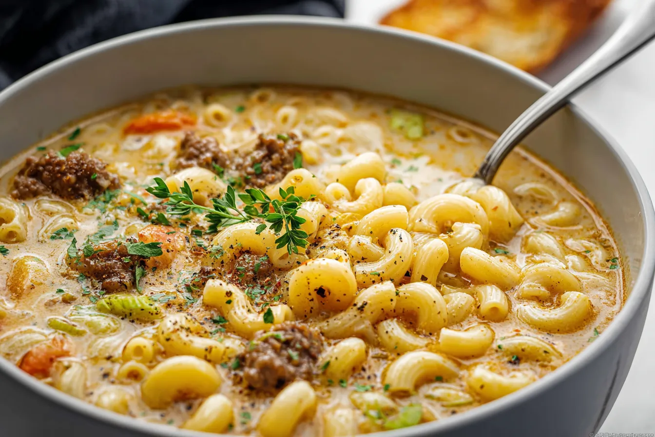 One Pot Macaroni Cheeseburger Soup