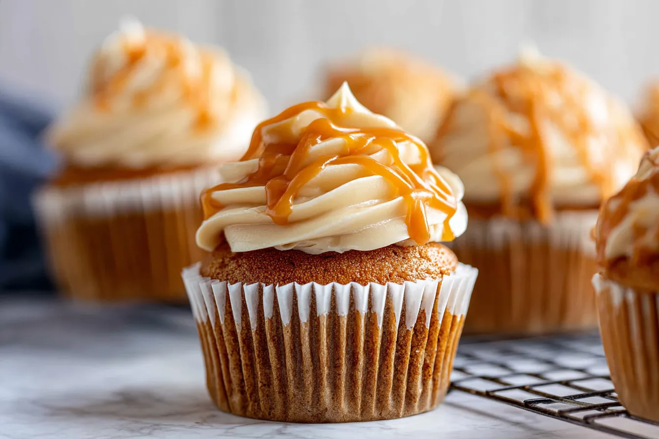 Pumpkin Cupcakes with Caramel Cream Cheese Frosting