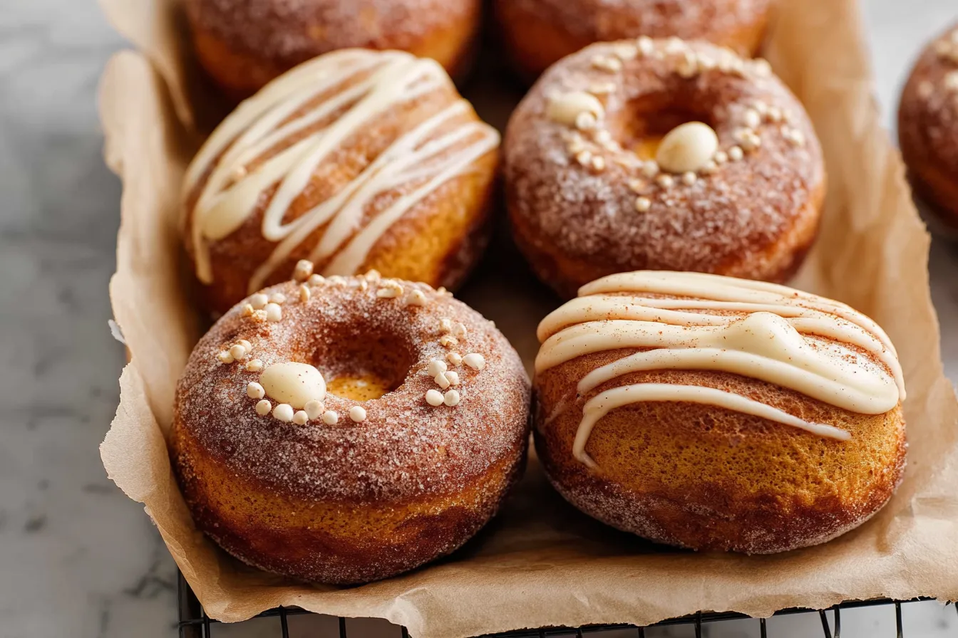 Baked Pumpkin Spice Doughnuts with Cheesecake Swirl