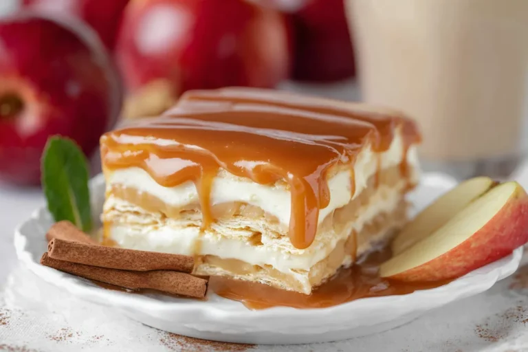 Easy No-Bake Caramel Apple Eclair Cake