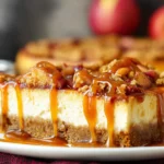 Easy Apple Crisp Cheesecake with Homemade Caramel Drizzle